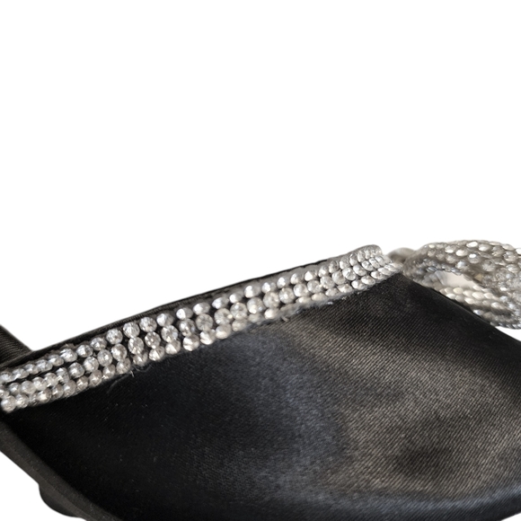 Vodvob Rhinestone Bow Black Square Toe Heels Women's Size 8 - Picture 12 of 13